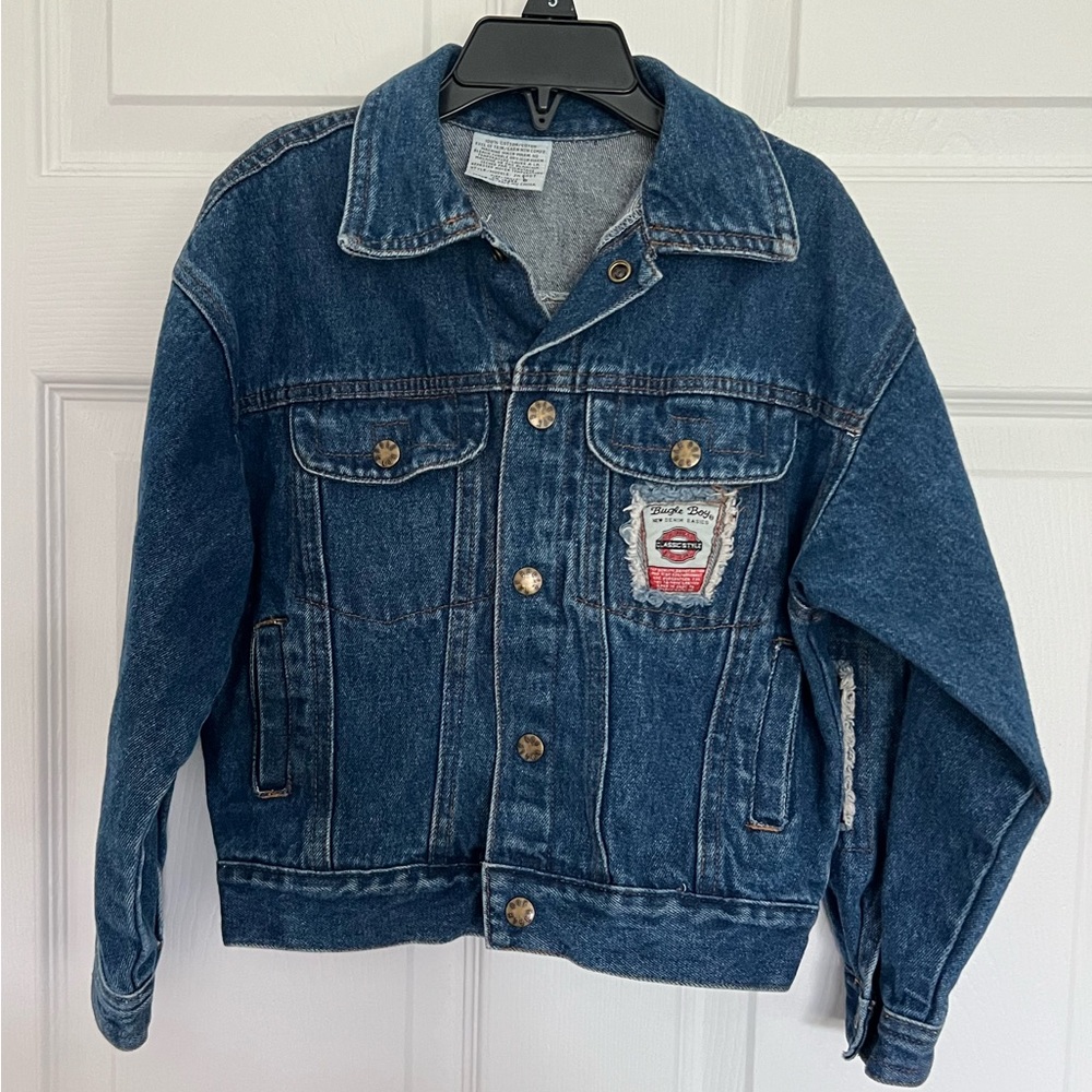 Vintage Size 6 Bugle Boy denim jacket.  Patches.  Snap buttons.